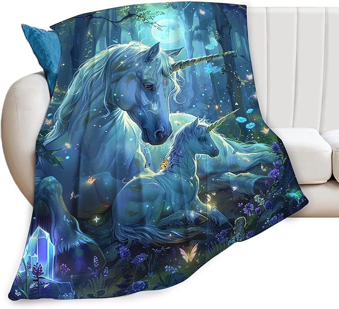 Unicorn Throw Blanket - Soft, Warm & Cozy Fleece for Couch, Sofa, Bed - 50"x40" White Horse Blanket for Girls, Women, Men, Boys