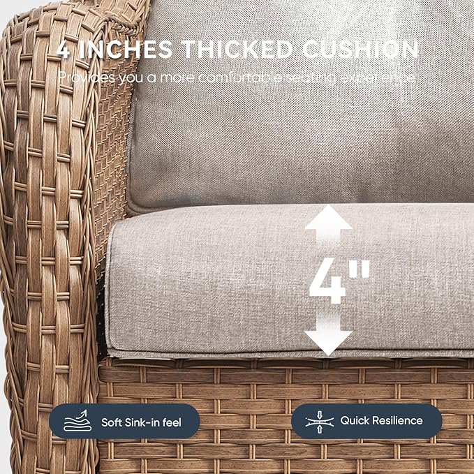 8-Piece Outdoor Patio Cushion Set - Fade & Water Resistant with Removable Olefin Cover, 22x24x4 Inch Memory Foam Cushions for Wicker Sectional Sofa – Beige/Crescent