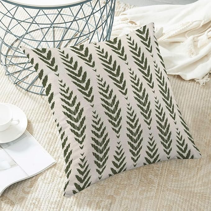 BETGINY Sage Green Boho Pillow Covers 16 x 16 Inch Pack of 2, Bohemian Ethnic Herringbone Pattern Decorative Throw Pillow Covers Vintage Linen Farmhouse Outdoor Pillowcase for Bedroom Home Sofa Decor