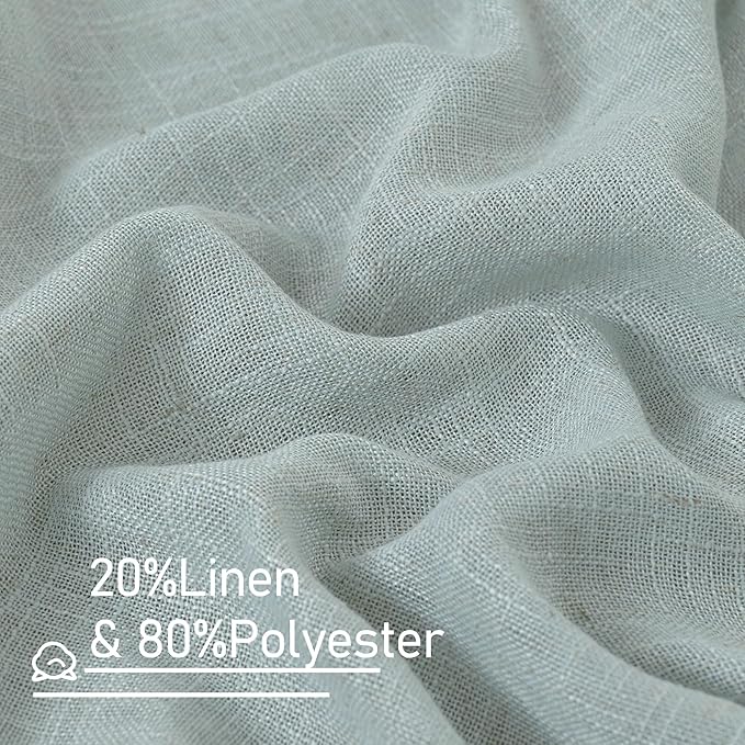 LAMIT Greyish Blue Linen Curtains for Bedroom, 72 Inch Length Light Filtering Semi Sheer Panels Back Tab and Rod Pocket Neutral Drapes for Living Room, 2 Panels, 34 x 72 Inch