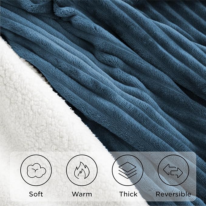 Sherpa Blankets King Size - Fleece King Size Blanket for Bed, Soft and Warm Throw Blanket for Winter, 108" x 90", Washed Blue