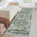KUTA Runners for Hallways 2x6, Vintage Floral Rug Non-Slip Washable Kitchen Rugs Green Ultra Thin Soft Printed Retro Distressed Flower Carpet Entryway Rugs for Bedroom Laundry Nursery