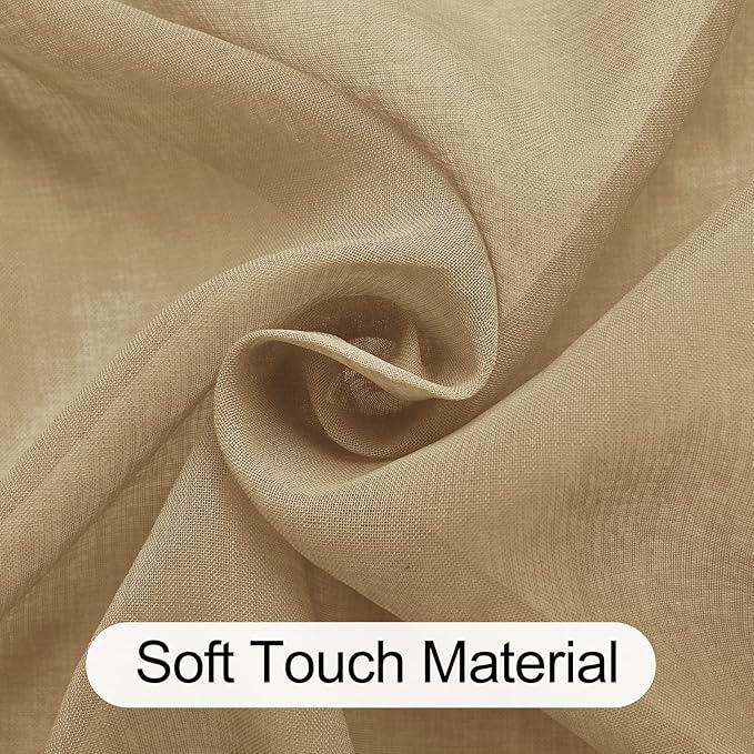 XWZO Camel Sheer Curtains Semi Transparent Voile Window Curtains, Lightweight Grommet Window Curtains for Bedroom, Living Room, Office, Nursery, 52 x 95 Inches Length, Set of 2 Panels