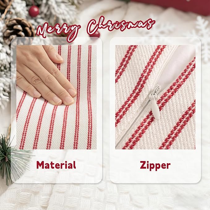 ZWJD Throw Pillow Covers 12x20 Set of 2 Striped Pillow Covers with Fringe Chic Cotton Decorative Pillows Square Cushion Covers for Sofa Couch Bed Living Room Farmhouse Decor