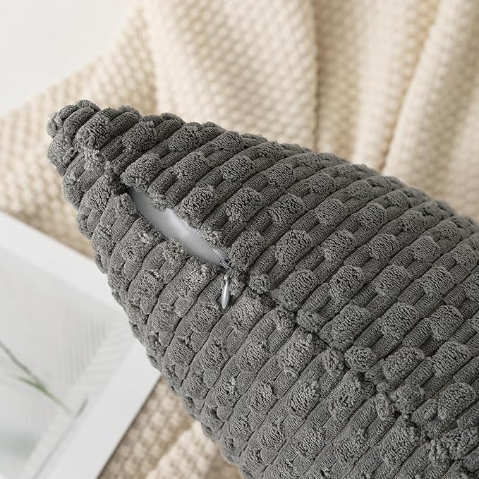 Kevin Textile 12x24 Inch Pillow Cover 1 Pack Boho Decorative Soft Striped Corduroy Lumbar Farmhouse Accent Rectangle Cushion Case for Living Room Couch Sofa Bed, Dark Grey