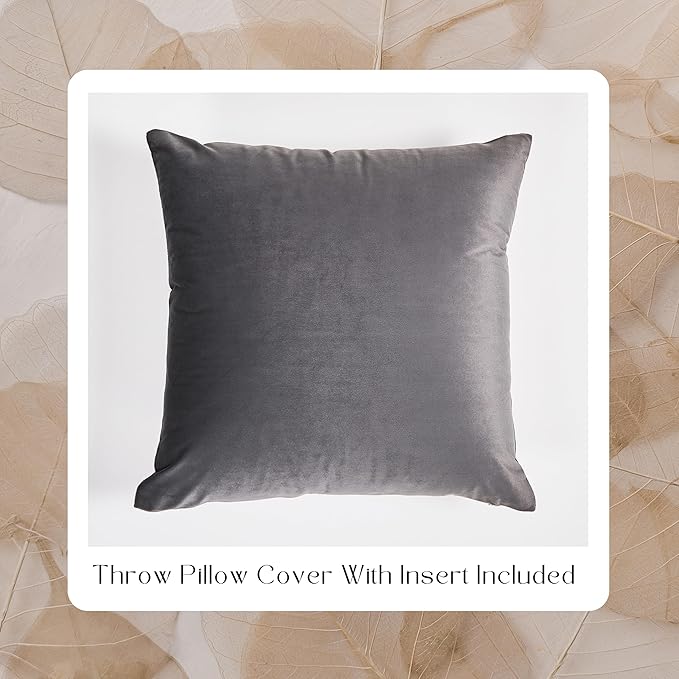 Solid Color Velvet Throw Pillow with Insert Included (Gray, 22"x22"), Decorative Pillow for Sofa, Couch, Bed, Chair Cushion