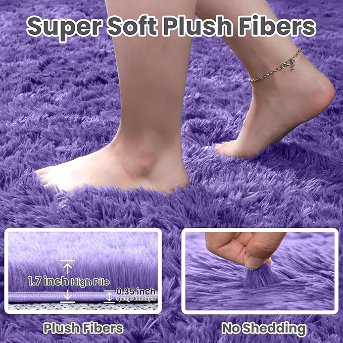4x6 Area Rugs for Living Room Rug: Soft Fluffy Shag Purple Rugs for Bedroom, Non-Slip Large Fuzzy Plush Rug Indoor Floor Carpet for Nursery Kids Boys Girls Room, Dorms, Playroom, Modern Home Decor