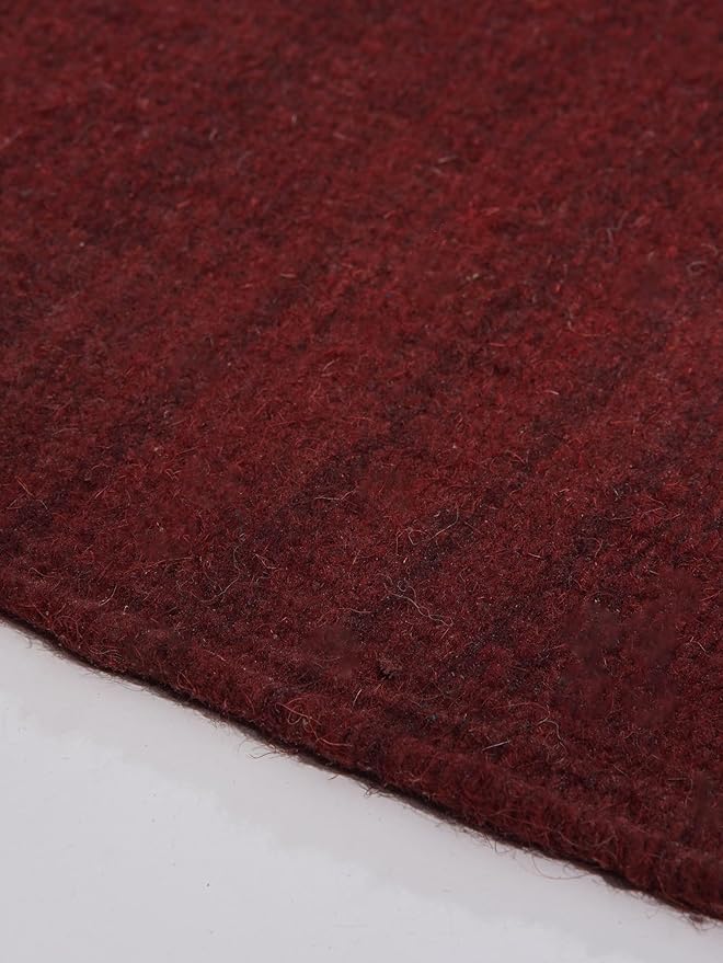 Rugsotic Carpets Hand Woven Flat Weave Kilim Wool ECO-Friendly Area Rugs - 8'x10', Rectangle Shape, Burgundy Color, Solid Plain Design, Low Pile Handmade Rugs for Living Room, Bed Room (D00111)