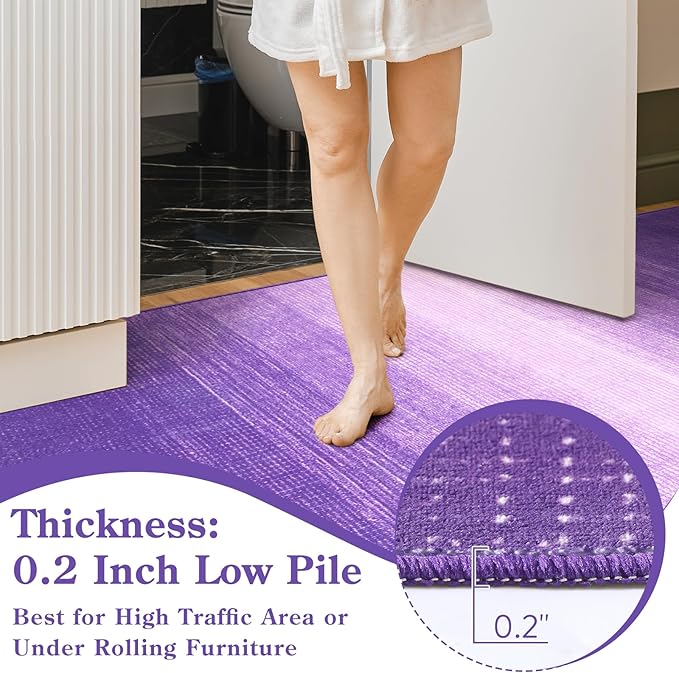Wonnitar Washable Purple 2x6 Runner Rug, Non-Skid Modern Ombre Bathroom Runner, Non-Shedding Soft Low Pile Laundry Room Rug Contemporary Carpet Runner for Bath Kitchen Hallway (Purple, 2'x6')