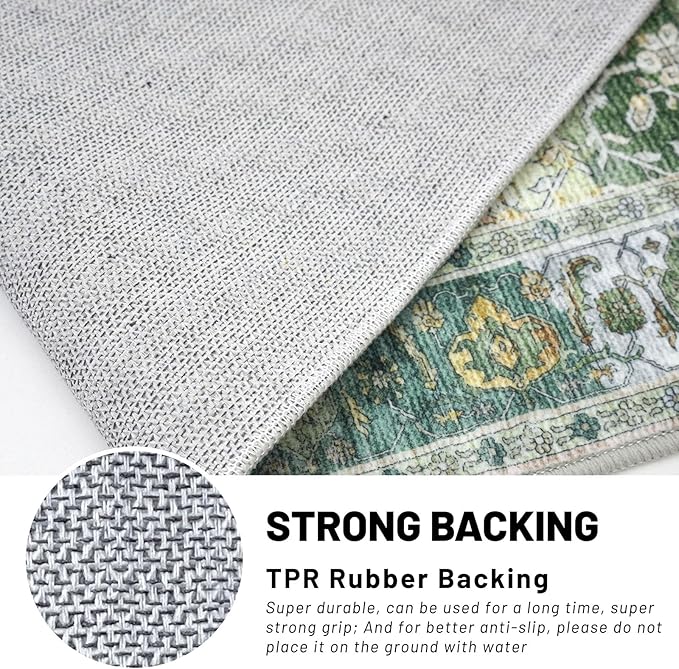 KUTA 5x7 Area Rugs, Vintage Green Washable Rugs for Living Room Ultra Thin Soft Non-Slip Printed Distressed Tribal Traditional Farmhouse Carpet for Bedroom Dining Room Dorm Office Home