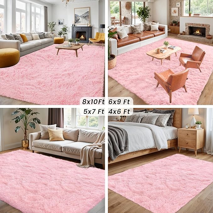 6x9 Area Rug for Living Room: Soft Fluffy Shag Pink Rugs for Bedroom, Non-Slip Large Fuzzy Plush Rug Indoor Floor Carpet for Nursery Kids Boys Girls Room, Dorms, Playroom, Modern Home Decor