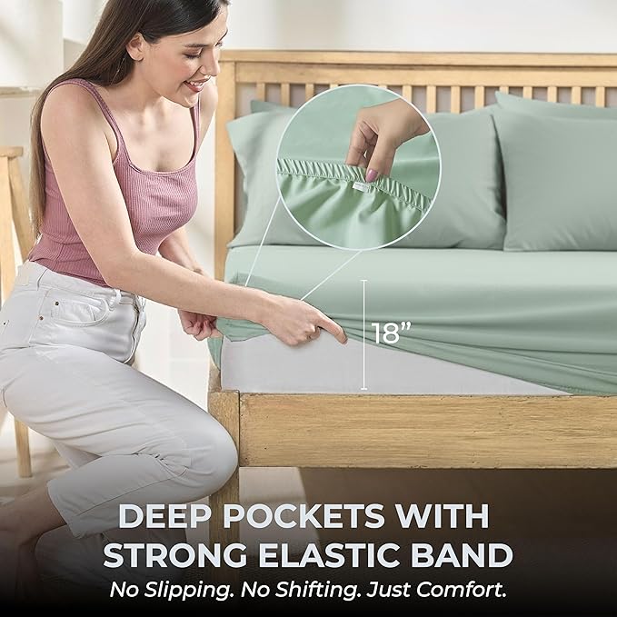 100% Natural Cotton Bed Sheets | 500 TC Single-Ply Sateen Weave Twin XL Sheets | Soft, Breathable, Hypoallergenic Solid 3-Piece Bedding with Deep Pocket Fitted, Flat, Pillowcase | Sage