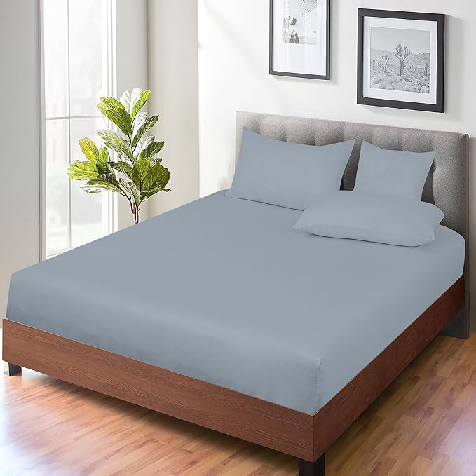 ROYALE LINENS 300 Thread Count 100% Long Staple Combed Cotton Fitted Sheet Twin - Super Soft Deep Pocket Bottom Sheet - Fitted Sheets Only - Elastic Sheets (Twin, Lake Blue)