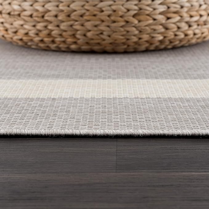 CAMILSON Outdoor Rug 9x12,Large Modern Outside Rugs for Patios Porches Waterproof Durable Washable Non-Shedding, Easy-to-Clean Indoor Outdoor Area Carpet (9 x 12, Bordered - Gray/White)