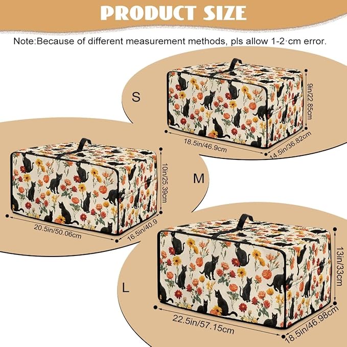 Black Cat Rose Daisy Floral Print Microwave Oven Cover with Storage Pockets Toaster Oven Dust Cover Universal Dustproof Kitchen Appliance Protector Suitable for Most Microwave Ovens, S
