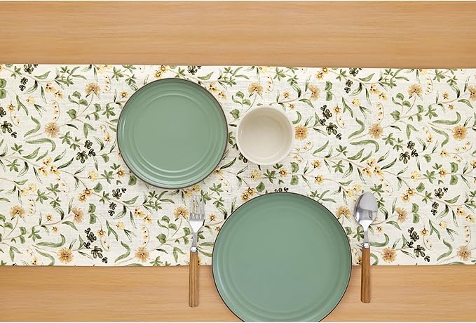 Solino Home 100% Pure Linen Table Runner 108 Inches Long - Multicolor Floral Print Table Runner 14 x 108 Inch - Handcrafted and Machine Washable - Fall Botanical Print