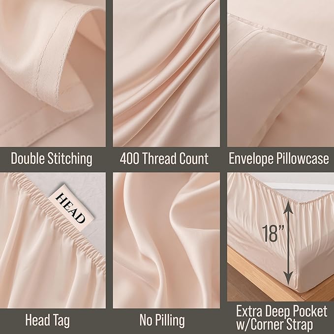 Bella Coterie Luxury Bamboo Viscose 34” Split Top King Size Sheet Set | 1 Fitted Sheet for Sleep Number & Adjustable Beds | 100% Organically Grown | Cooling & Soft | 18” Deep Pocket [Champagne]