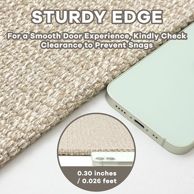 EARTHALL Washable Area Rug 3x5 Ft Non Slip Rugs for Entryway, Braided Rubber Backed Throw Rugs Door Mat Indoor Outdoor Entrance, Cotton Woven Carpet for Kitchen Foyer Front Door, Send/Beige