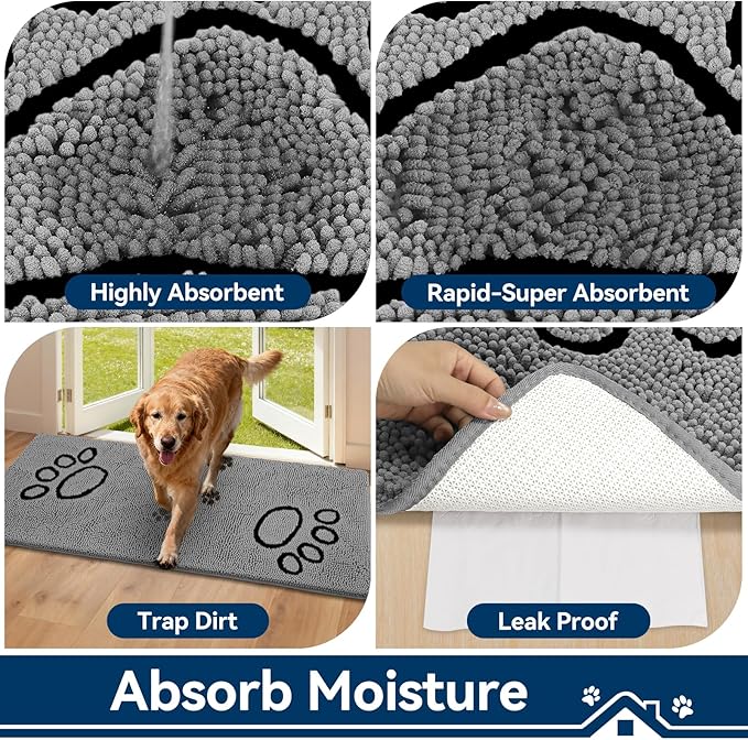 Bcoimo Super Absorbent Dog Door Mat, 60"*24" Anti Slip Mat for Muddy Paws, Pet Rugs for Dirty Paws Washable That Absorbs Moisture and Dirt, for Dog Cage and Pet Resting Carpet