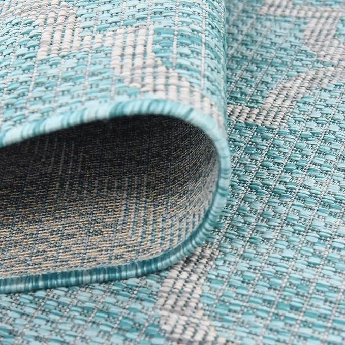 Unique Loom Outdoor Trellis Collection Area Rug - Trellis (Square 10' 8" x 10' 8", Aquamarine/ Gray)
