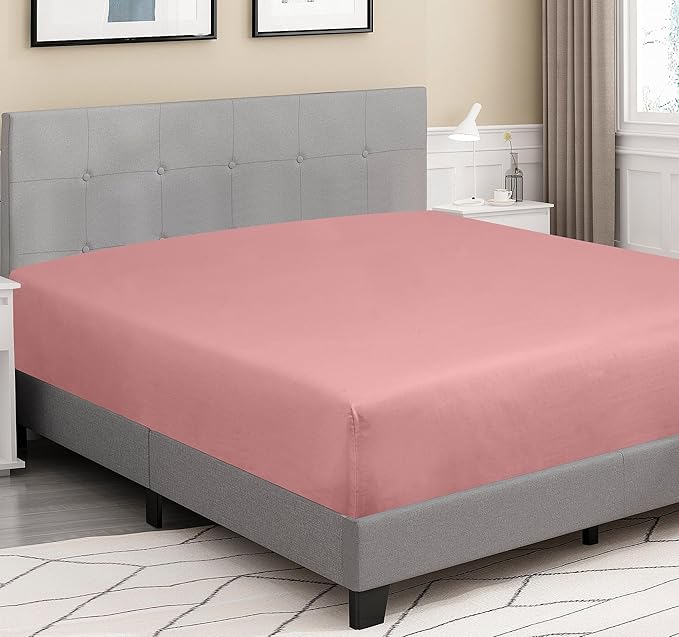ROYALE LINENS 300 Thread Count 100% Long Staple Combed Cotton Fitted Sheet Twin - Super Soft Deep Pocket Bottom Sheet - Fitted Sheets Only - Elastic Sheets (Twin, Pink)