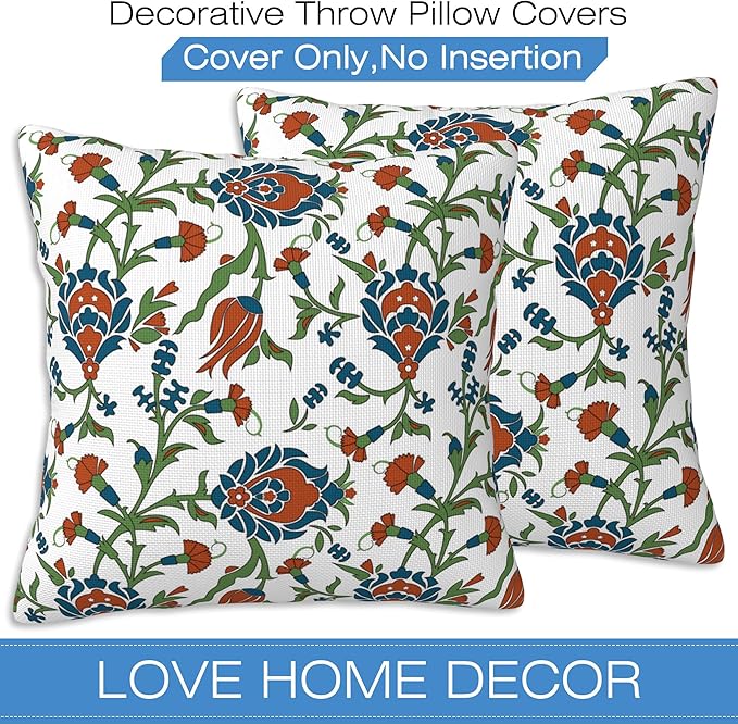 Throw Pillow Cover Case Vintage Floral Pillow Covers 20x20 Inch Set of 2,Soft Decorative Throw Pillow Case for Living Room Bedroom Sofa Couch Cushion Covers