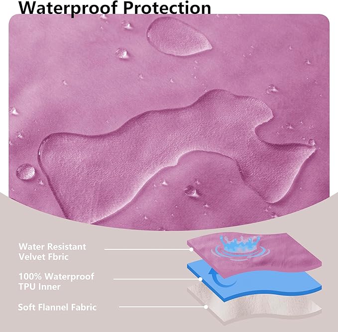 Waterproof Blanket for Bed, Leak Proof Dog Couch Blankets Reversible, Pet Throw Sofa Furniture Protector Machine Washable-82 x120,Purple+Cream
