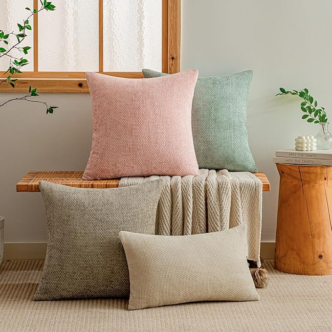 a moment Pink Spring Chenille Throw Pillow Covers 20x20 Inch Pack of 2 Modern Decorative Throw Pillow Covers Farmhouse Cross Covers Home Decor for Sofa Bedroom Living Room