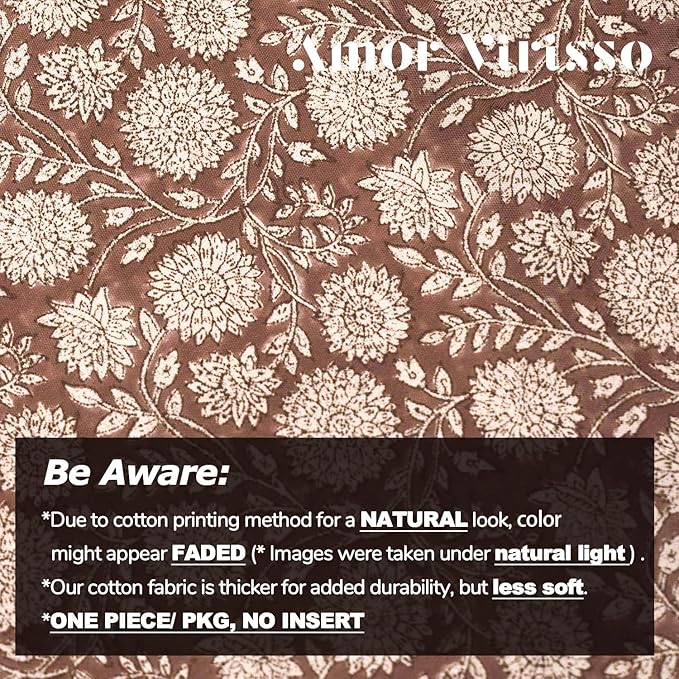 Amor Virisso Floral Pillow Covers 24x24 Throw Pillow Covers Vintage Block Print Pillow Cover Neutral Couch Pillows for Living Room Farmhouse Decorative Accent Sofa Pillows, Brown