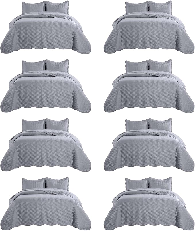 IR Imperial Rooms 8 Pack California King Quilt Bedding Set (118"x106") - Bulk Wholesale for Hotels, Guest Bedroom & Airbnbs - Lightweight Microfiber Reversible Embossed Quilts Bedspread (Silver)