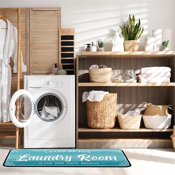 Laundry Room Rug Non Slip Floor mats Farmhouse Large Laundry Rugs for Laundry Runner Room Mat Washer and Dryer Carpet Laundry Room Decor 20x59inch(Turquoise)
