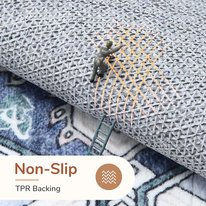 OPPODREAM Thin 6x9 Area Rugs, Washable Rug 6x9 with Non Slip Backing, Faux Cashmere Low-Pile 6 x 9 Carpet, Navy Blue & Gold
