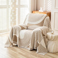 Boho Chenille Couch Cover with Tassels, Bohemian Sofa Cover for 1 Cushion Couch, Armchair, Chair, 1 Seater (71" x 91", Khaki)