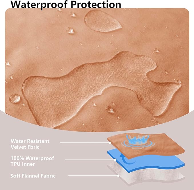 Waterproof Blanket for Bed King Size, Leak Proof Dog Couch Blankets Reversible, Pet Throw Sofa Furniture Protector Machine Washable-82 x108,Orange+Cream