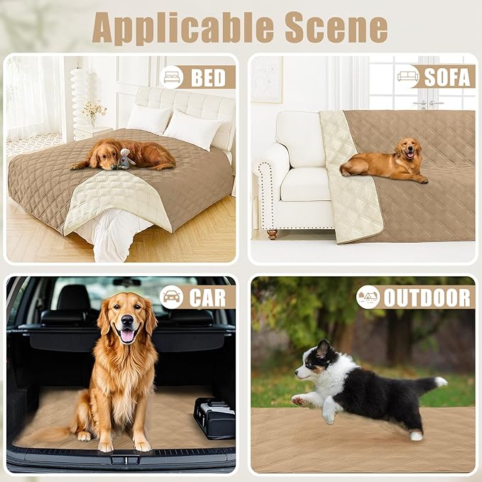 Smiry Waterproof Dog Bed Cover Blanket 68x82, Soft Reversible Pet Blanket, Washable Leakproof Cats Dogs Couch Cover for Sofa, Couch, Furniture, Lattice, Camel/Beige