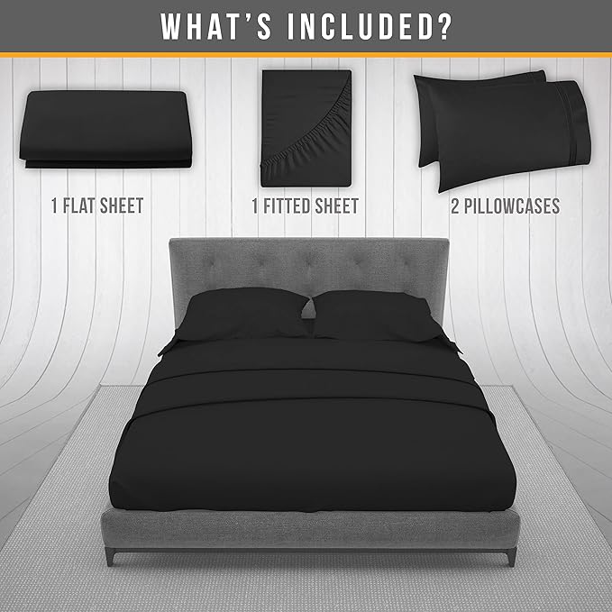 Queen Sheet Set - Luxury Hotel Bed Sheets - Soft Cooling Sheets with Elastic Corner Straps - Deep Pockets Microfiber Bedsheet - Bedding Sheet & Pillowcases - 4 Piece (Queen Size, Black)