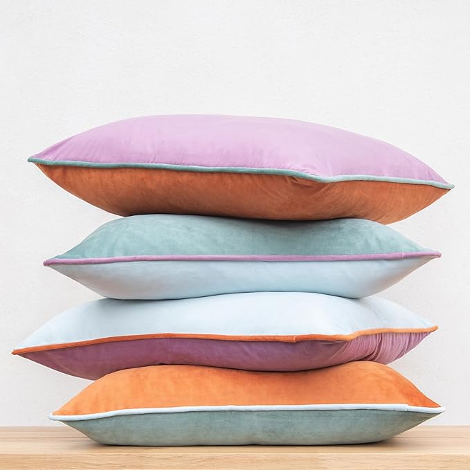MONDAY MOOSE Decorative Throw Pillow Covers Cushion Cases, Set of 4 Soft Velvet Modern Double-Sided Designs, Mix and Match for Home Decor, Pillow Inserts Not Included (16x16 inch, Purple/Teal)