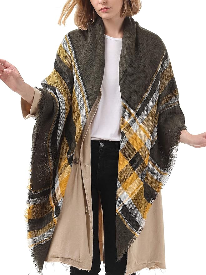 American Trends Women's Cozy Warm Winter Fall Blanket Scarf Stylish Soft Chunky Checked Giant Scarves Shawls