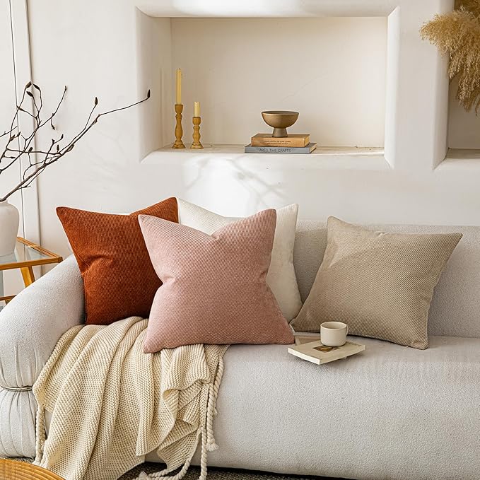 a moment Pack of 2 Decorative Chenille Throw Pillow Covers with Twill Cushion Covers for Sofa Living Room Couch Bed 20x20 Inch Blush Pink