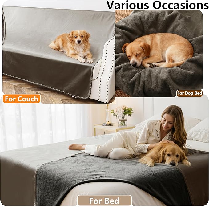 Waterproof Blanket for Bed, Leak Proof Dog Couch Blankets Reversible, Pet Throw Sofa Furniture Protector Machine Washable-82 x120,Light Brown+Dark Brown