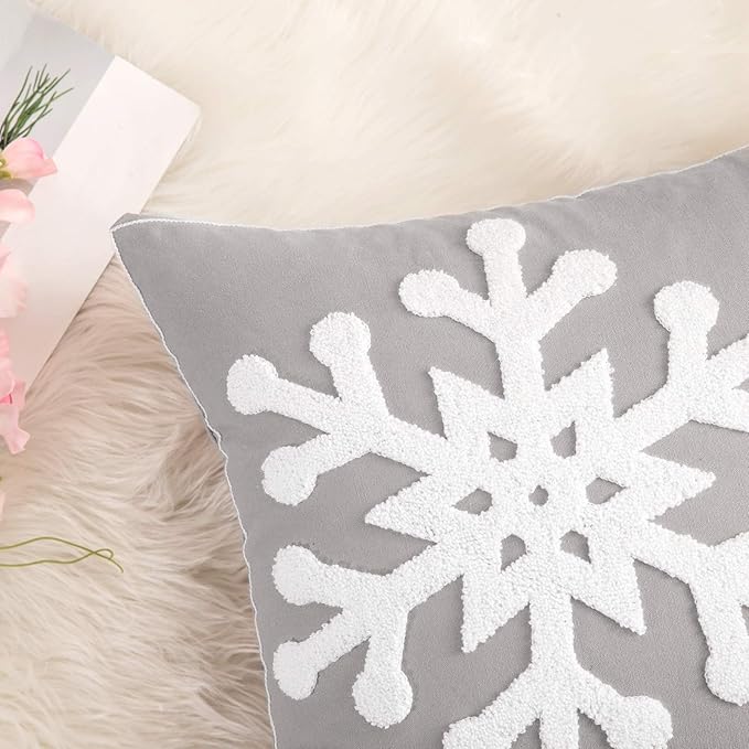 MIULEE Pack of 2 Christmas Decorative Snowflake Throw Pillow Covers Canvas Embroidery Winter Cushion Cases Holiday Decor Soft Pillowcases for Winter Couch Sofa Bedroom Car（Grey, 16x16in）