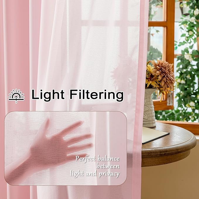 MAIHER 80 Inch Length Pink Pinch Pleat Sheer Curtains for Patio Sliding Door Soft Touch Light Filtering Pleated Drapes with Adjustable Hooks (No Rings), Pink, 42" W x 80" L, 2 Panels