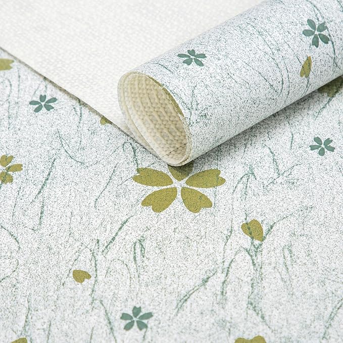 RAY STAR 12X120 Inch Shelf Liner for Kitchen Cabinets, Non-Adhesive Cabinet Liner Washable, PVC Drawer Liner for Dresser Non-Slip Bathroom (Green-Floral)(4 Roll)