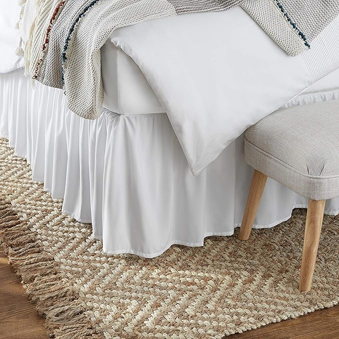 KRISHNA Ruffled Bed Skirt with Split Corners Twin, 100% Microfiber Hotel Quality, 24 Inch Drop Dust Ruffle Gathered Bedskirt with Platform, 39" x 75", White