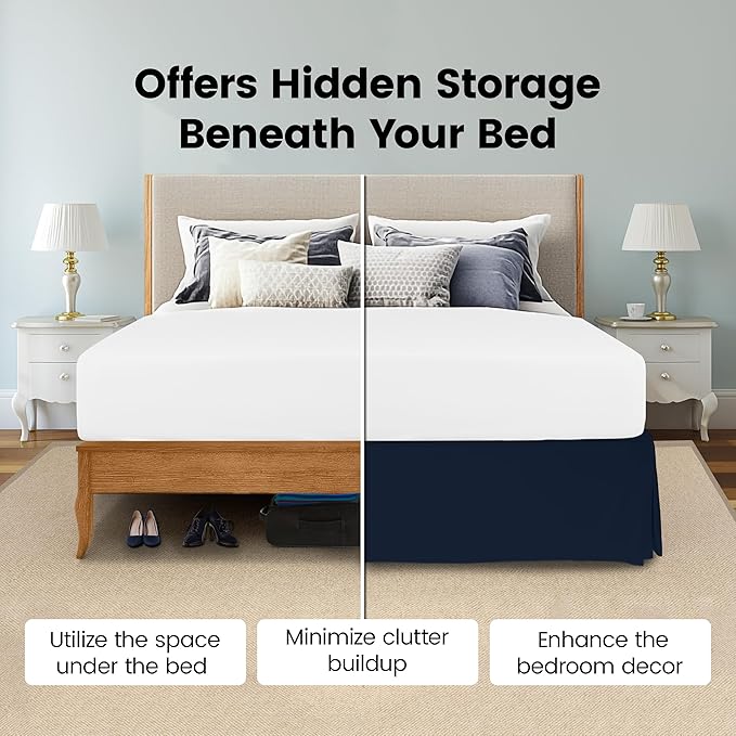 Utopia Bedding Full Bed Skirt - Soft Quadruple Pleated Ruffle - Easy Fit with 16 Inch Tailored Drop - Hotel Quality, Shrinkage and Fade Resistant (Full, Navy)