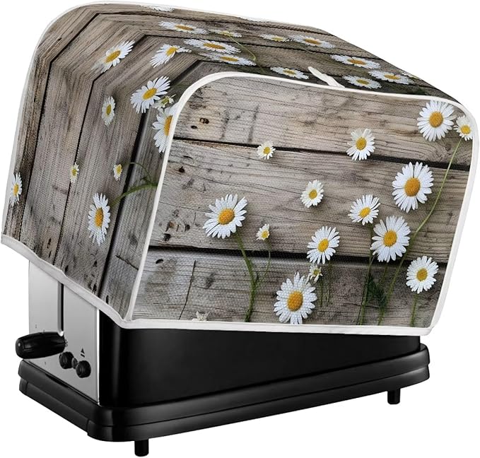 Old Wooden Daisy Printed Appliance Cover - Universal 4 Slice Bread Maker & Toaster Dustproof, Washable