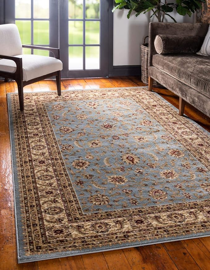 Unique Loom Voyage Collection Traditional Oriental Classic Intricate Design Area Rug (3' 3 x 5' 3 Rectangular, Light Blue/Gold)