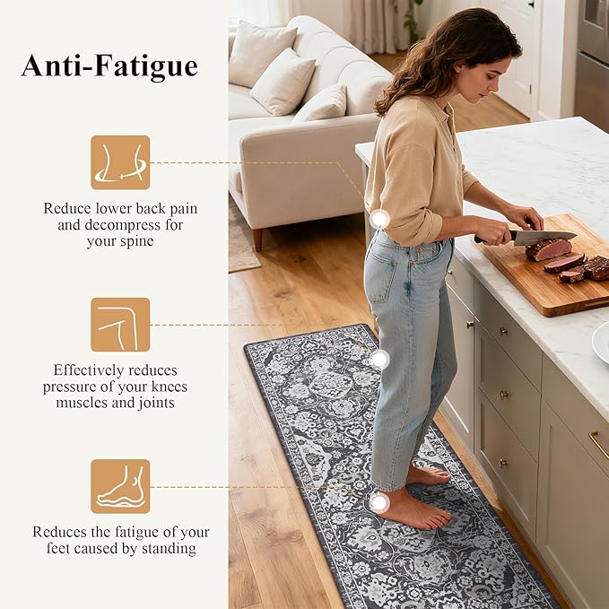 Ileading Anti Fatigue Kitchen Rugs Sets of 2 Cushioned Kitchen Mats for Floor Waterproof Kitchen Mat Set Non Slip Comfort Standing Mat for Kitchen, Office, Sink, Laundry