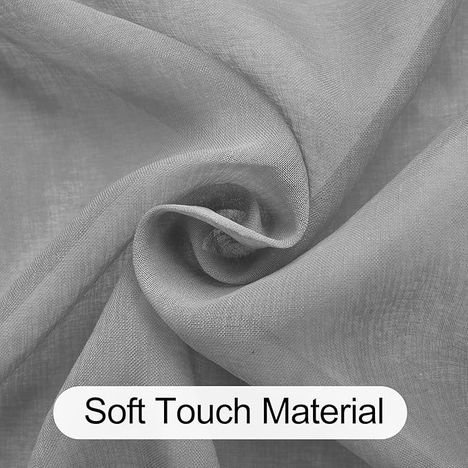 XWZO Grey Sheer Curtains 90 Inches Long for Bedroom, Faux Linen Light Filtering Voile Textured Grommet Window Curtains for Living Room/Office/Kids Room with Tiebacks, W52 x L90, Set of 2 Panels,Adult