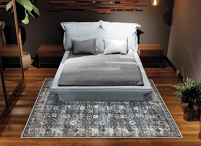 Bloom Rugs Washable Non-Slip 6' x 9' Rug - Black/Brown Traditional Area Rug for Living Room, Bedroom, Dining Room, and Kitchen - Exact Size: 6' x 9'